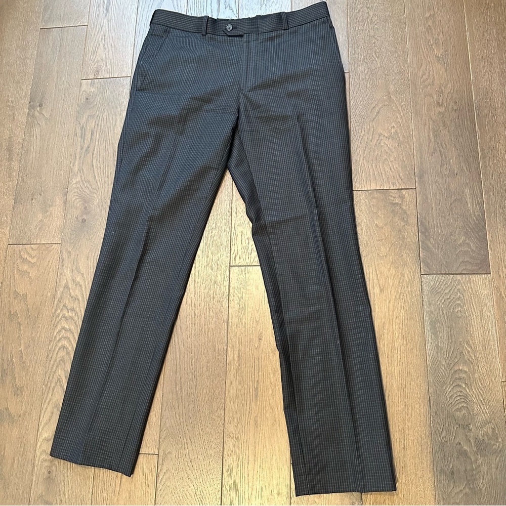 Bar III Slim Fit Charcoal Plaid Dress Pants Size 32W 30L Wool Blend